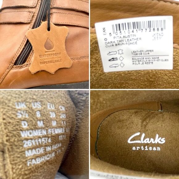 NWT Clarks Artisan Pita Austin Booties in Dark Tan Leather Women’s Size 8 NEW - Picture 13 of 15